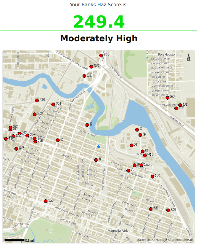 Illustrative Haz Score map preview with highlighted facilities